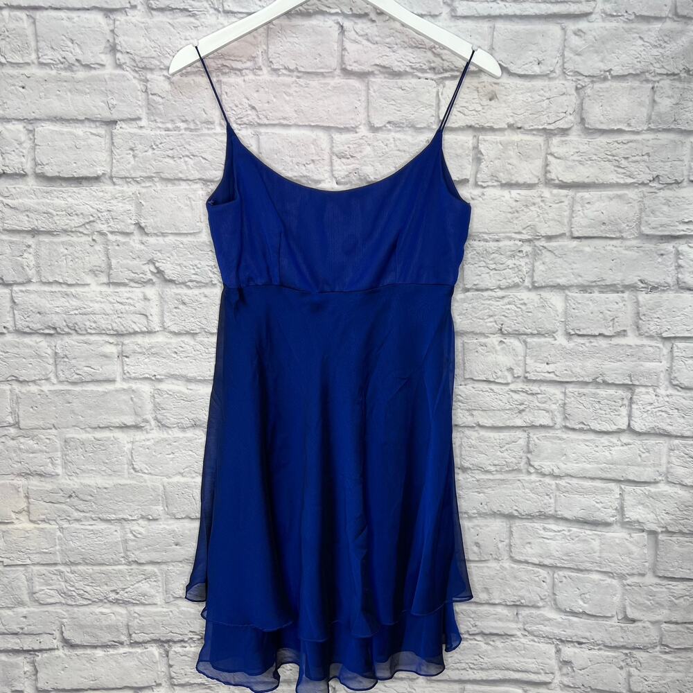 Vintage Kay Unger Evening Babydoll Dress Y2K Metallic Blue Size 8